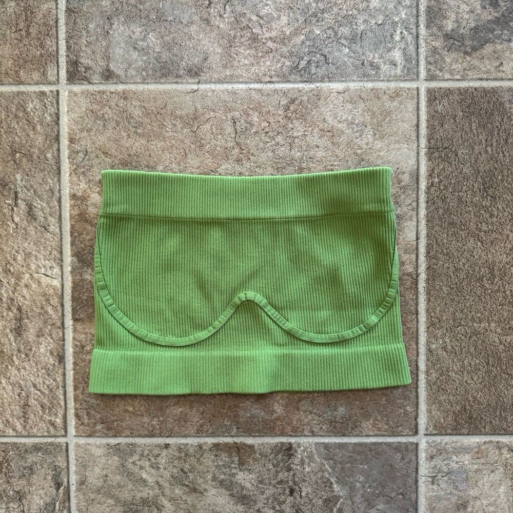 Free People Green Ribbed Bandeau Crop Top